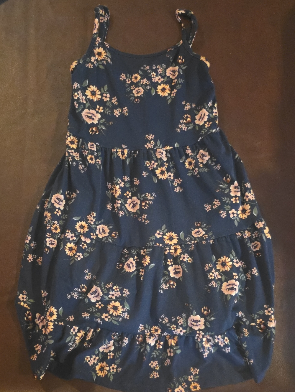Knitworks Blue Floral Dress with Cream & Brown Blooms And Cardigan